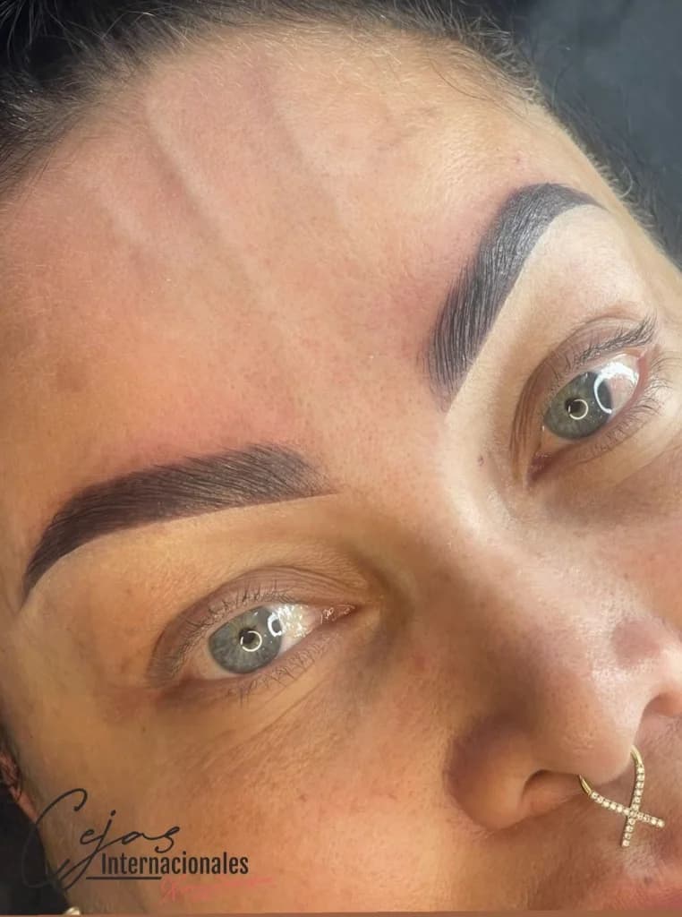 Detalle de cejas laminadas con acabado peinado y natural