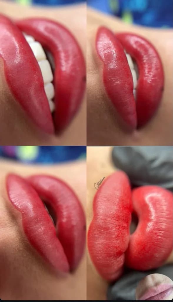 Collage de antes y después de micropigmentación labial Microlips