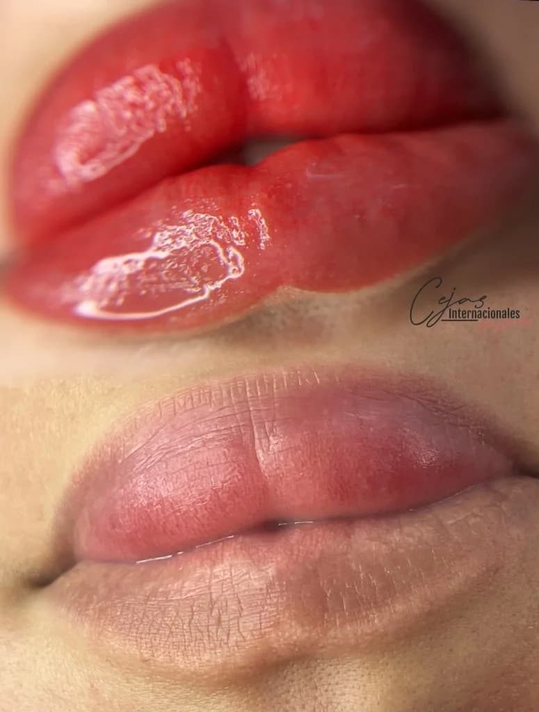 Antes y después de neutralización de labios oscuros