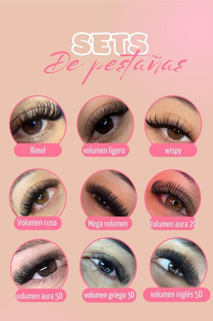 Panel visual de sets de extensiones de pestañas